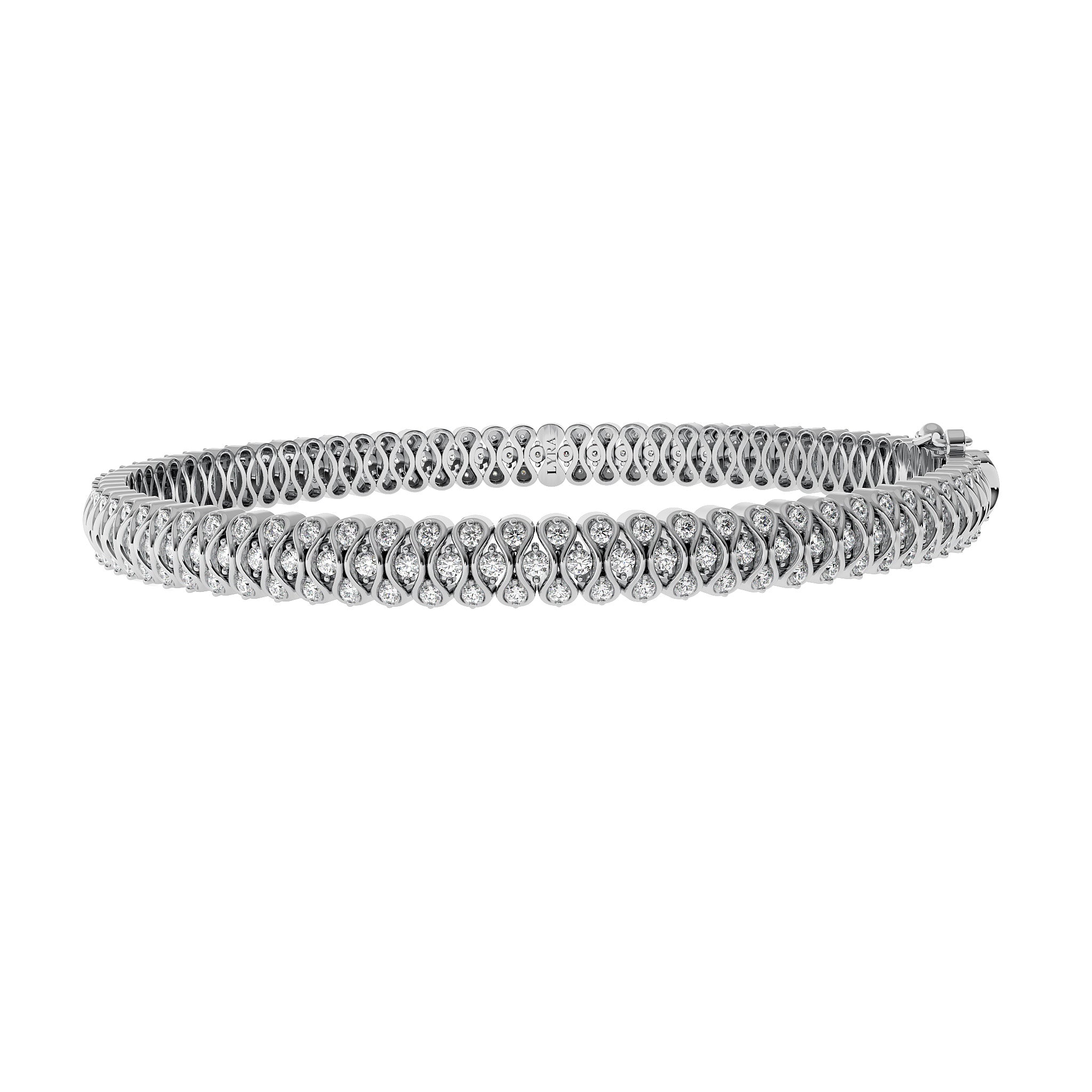The Ginny Bracelet in solid 14k white gold with lab-grown diamonds by Lyra Fine Jewelry.