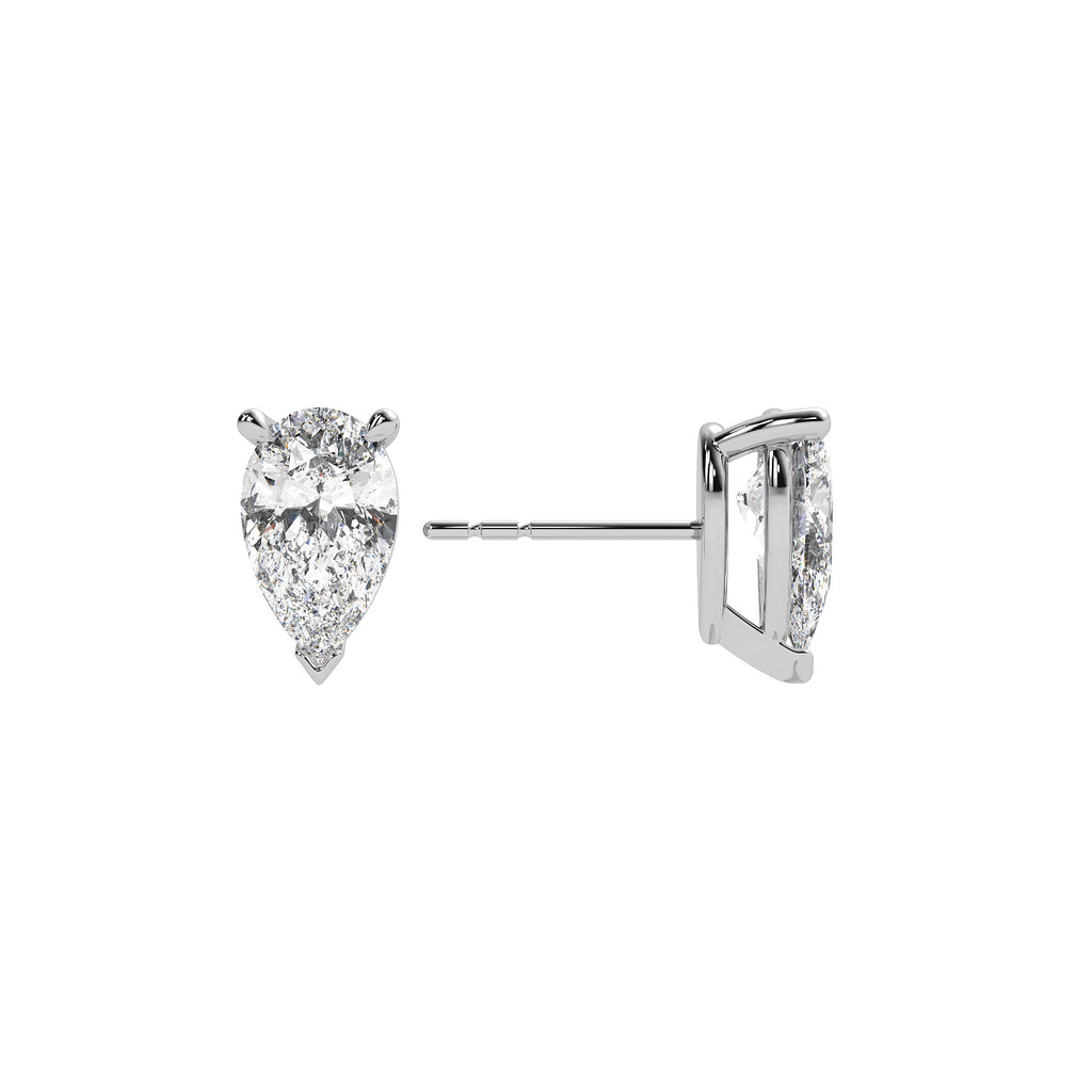 Signature Pear Diamond Stud Earrings in solid 14k white gold with premium lab-grown diamonds by Lyra Fine Jewelry.