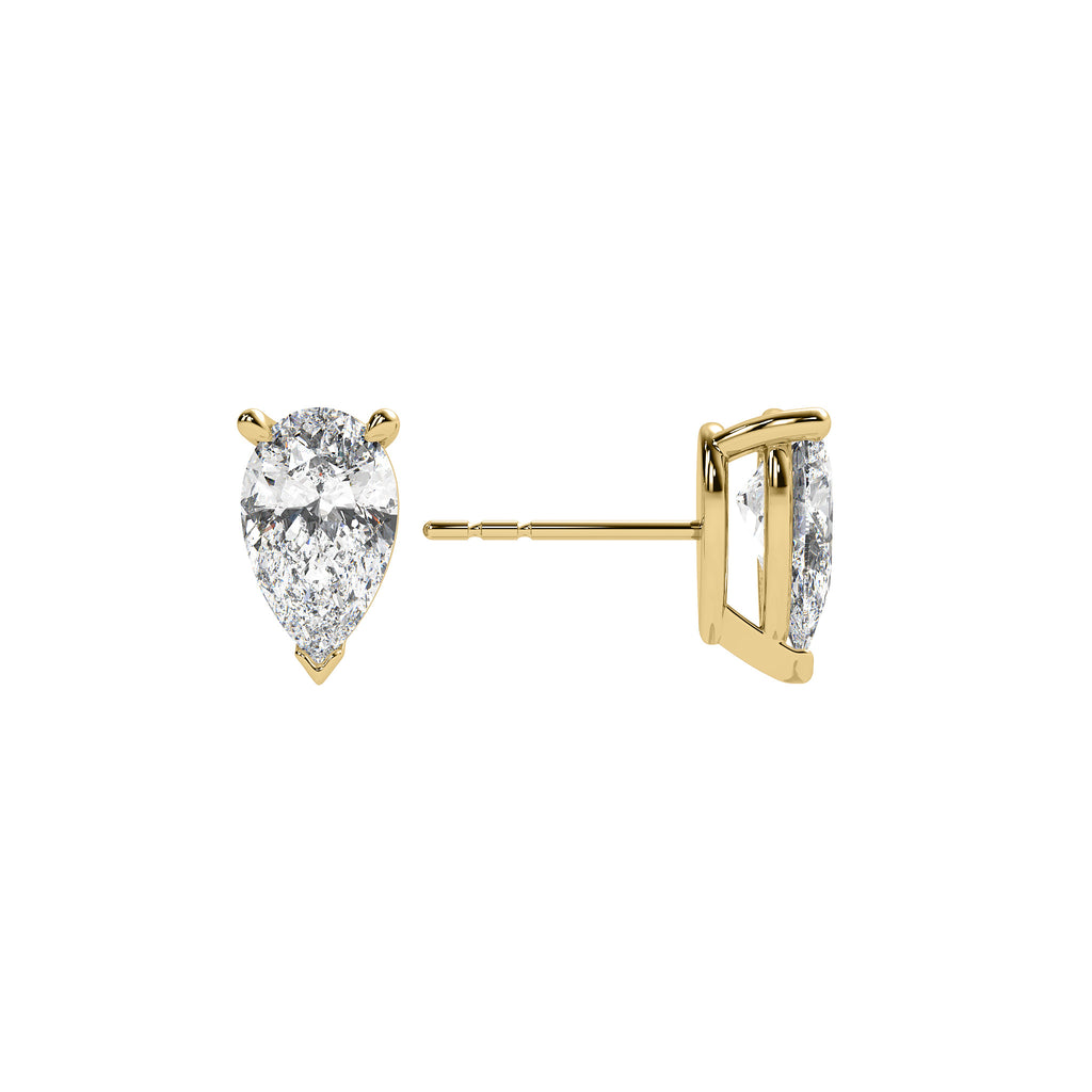 Signature Pear Diamond Stud Earrings in solid 14k yellow gold with premium lab-grown diamonds by Lyra Fine Jewelry.