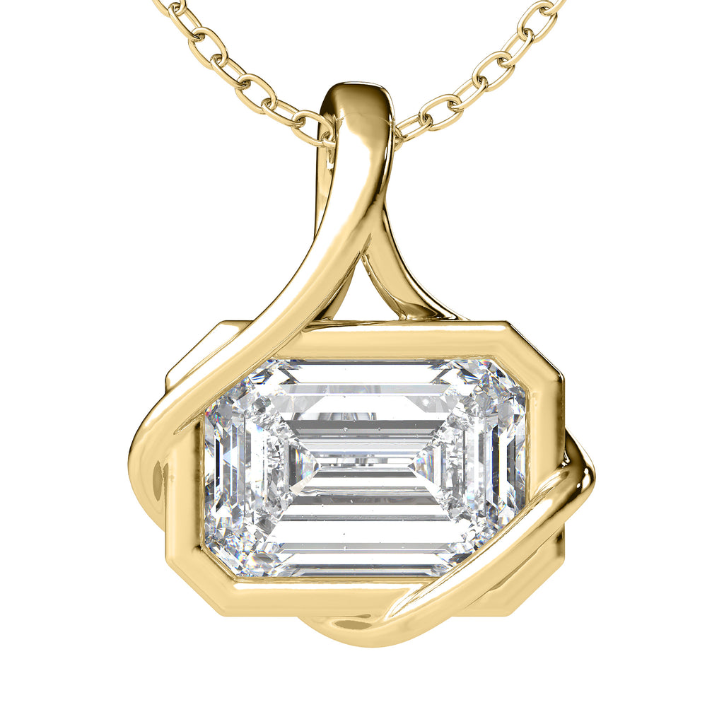 Anne east-west emerald-cut lab diamond pendant in solid 14k gold