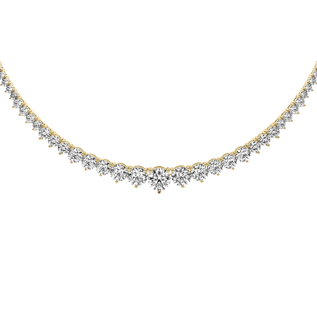 Graduated round 3-prong lab diamond tennis necklace in solid 14k gold