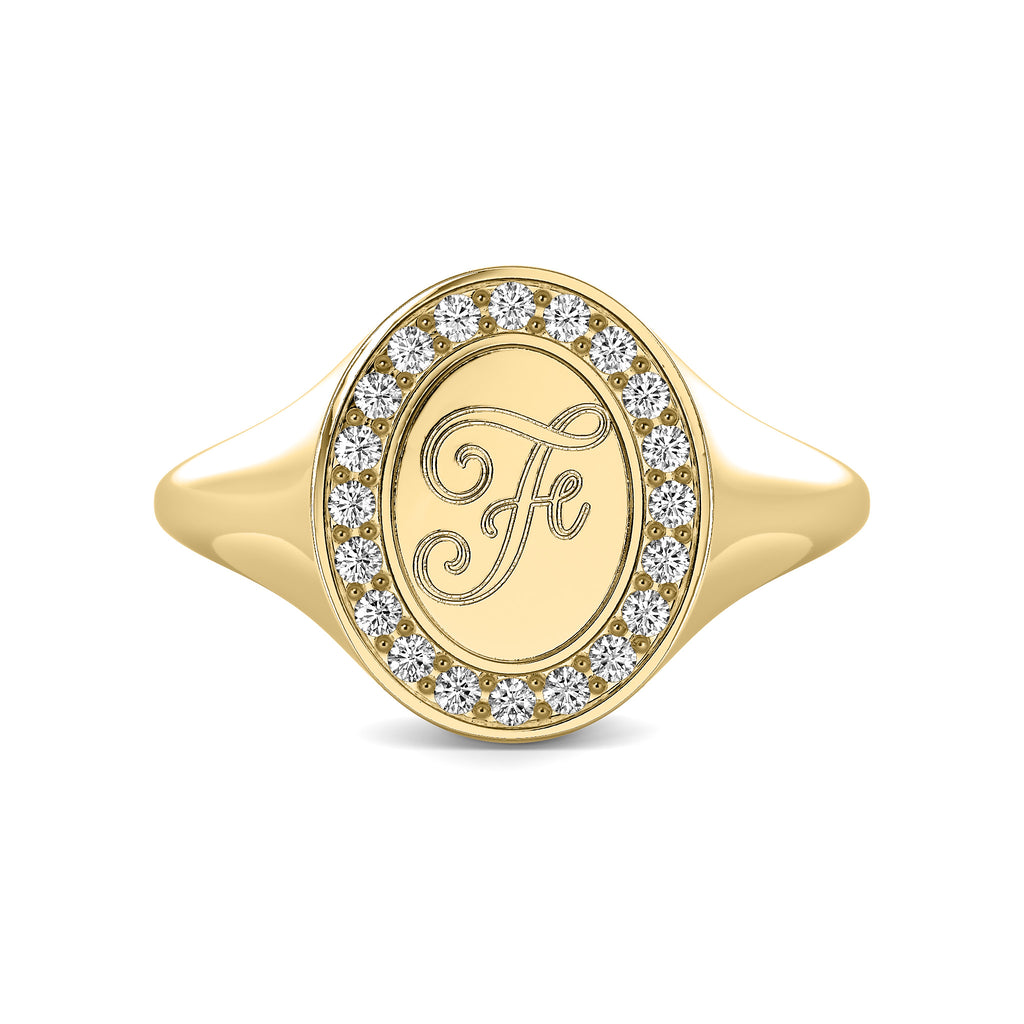 Initial Signet ring in solid 14k gold