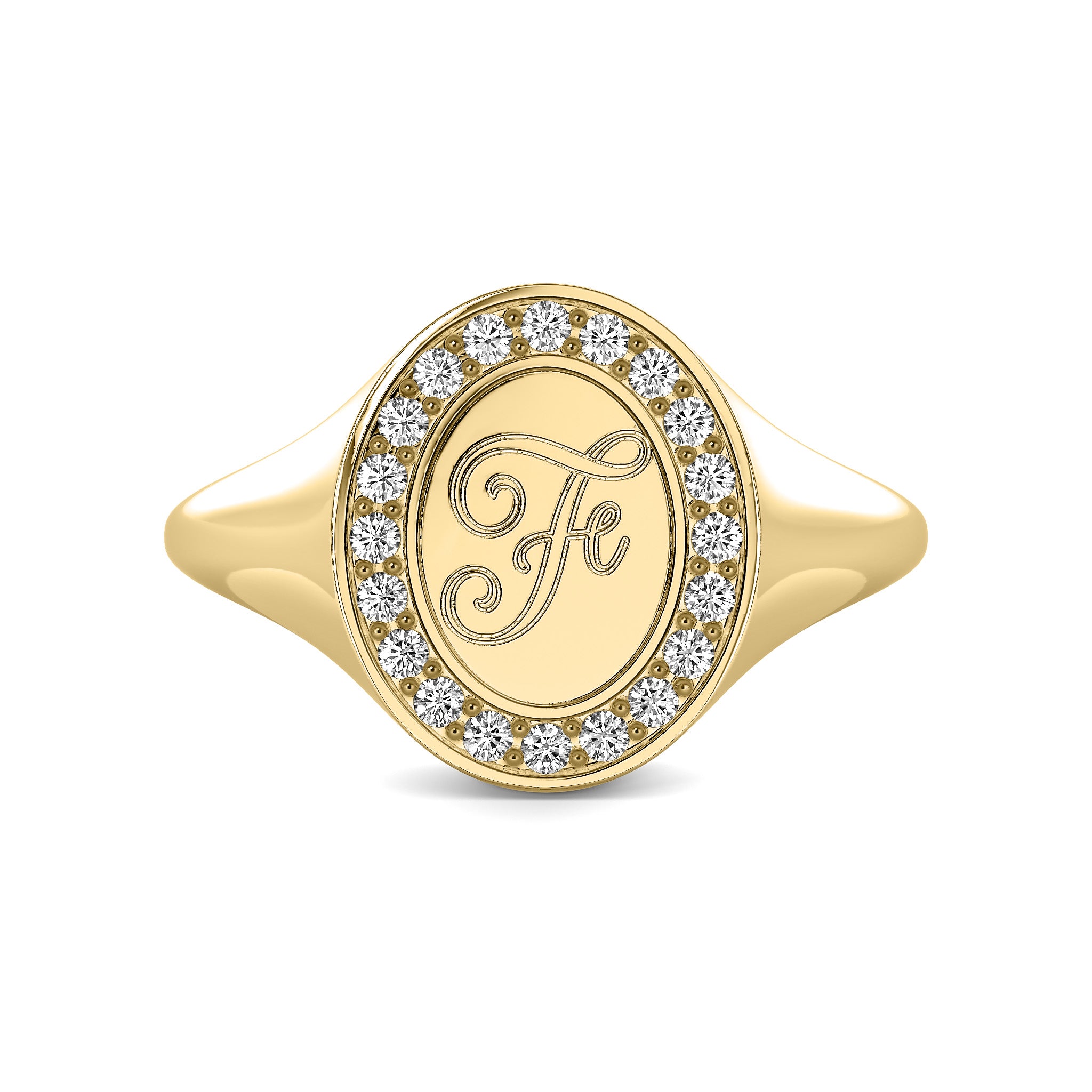 Initial Signet ring in solid 14k gold