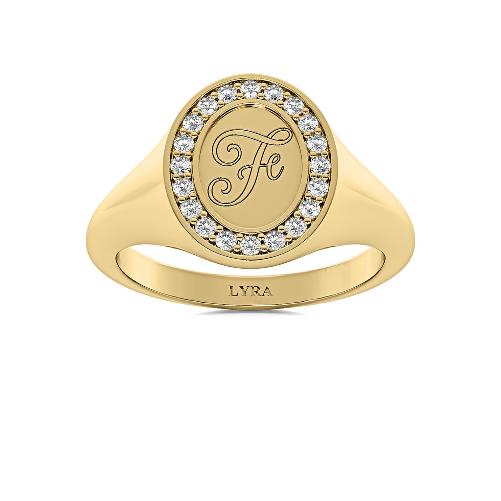 Initial Signet ring in solid 14k gold