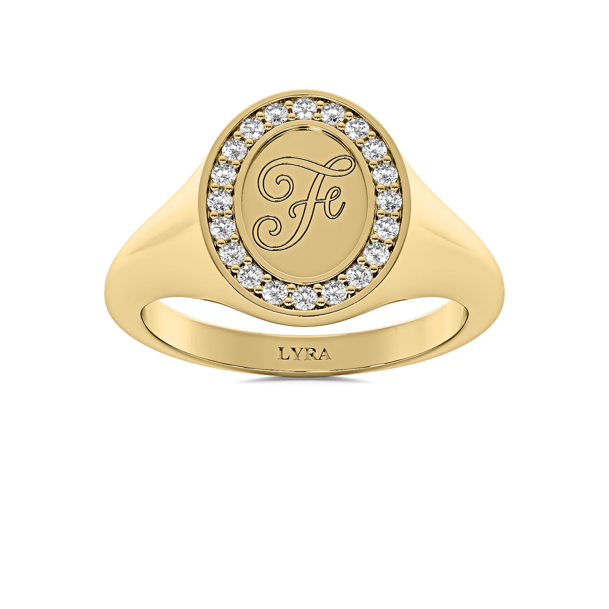 Initial Signet ring in solid 14k gold