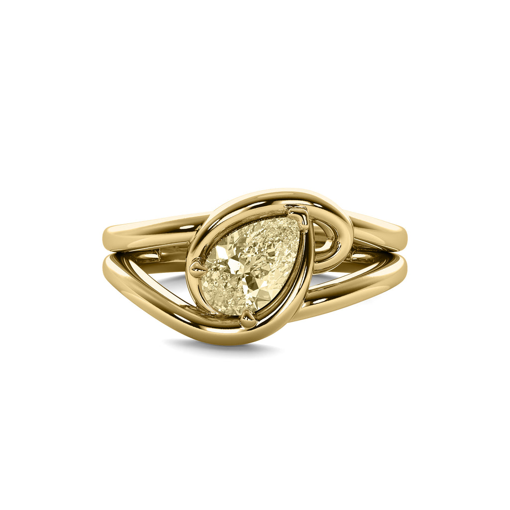 Keepsake pear yellow lab diamond ring in solid 14k gold