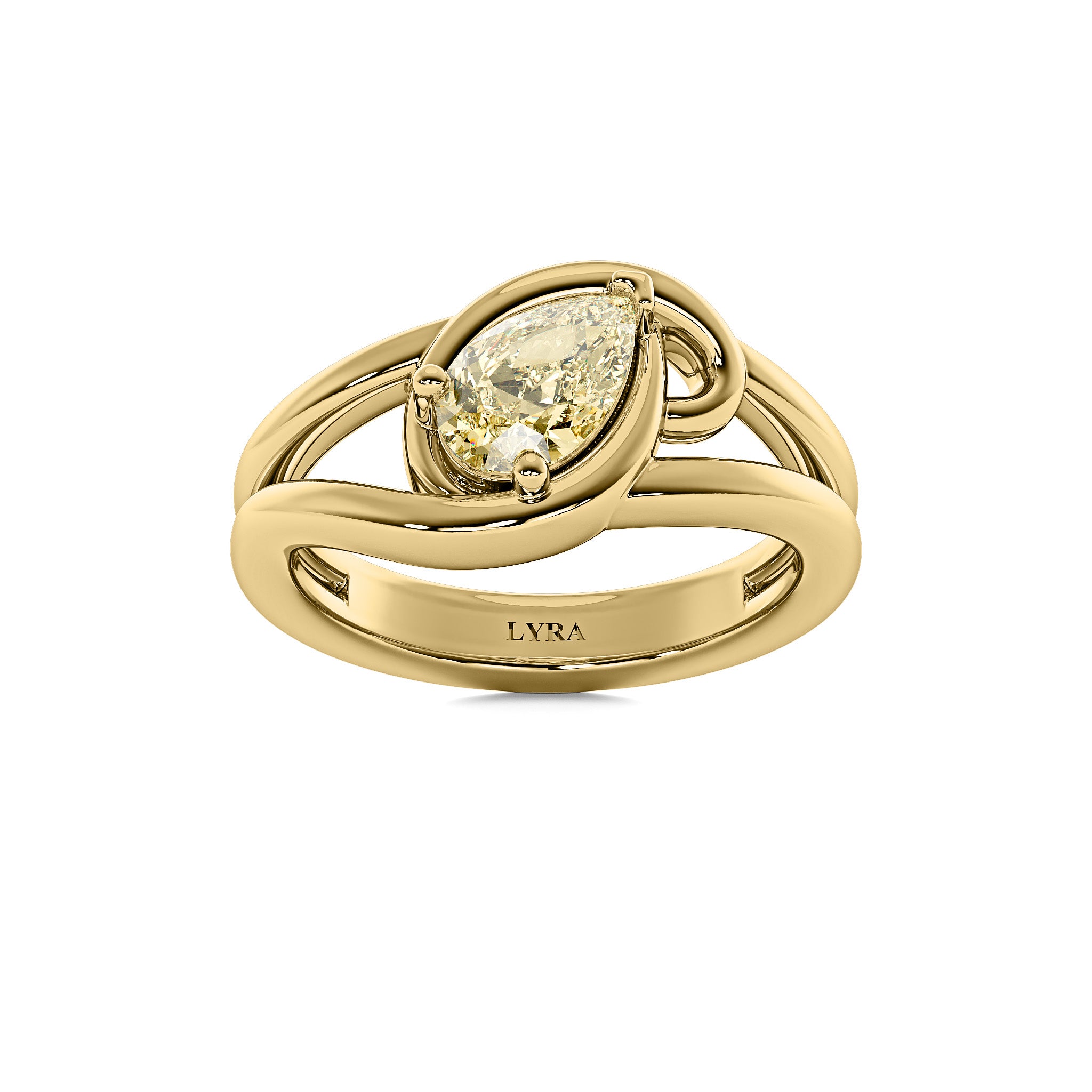 Keepsake pear yellow lab diamond ring in solid 14k gold