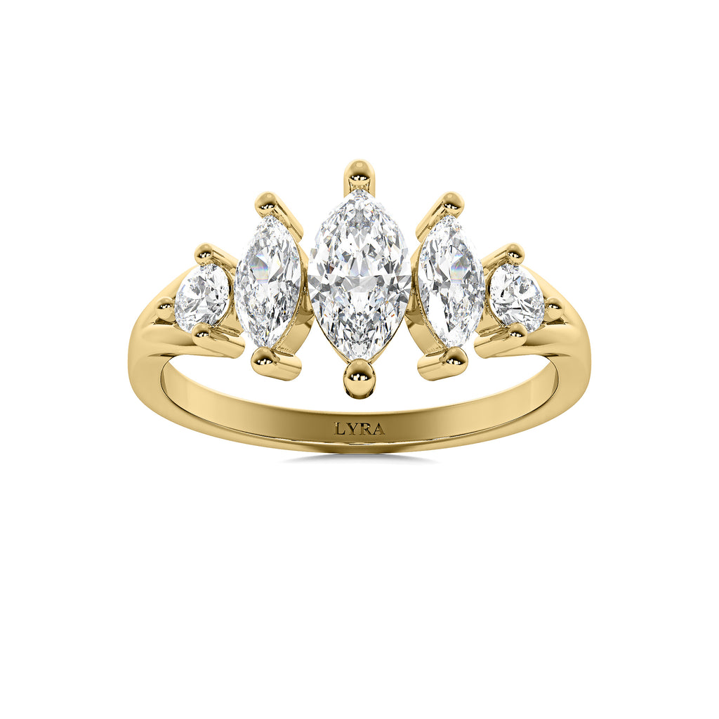 Marquise Crown ring with round and marquise lab diamonds in solid 14k gold