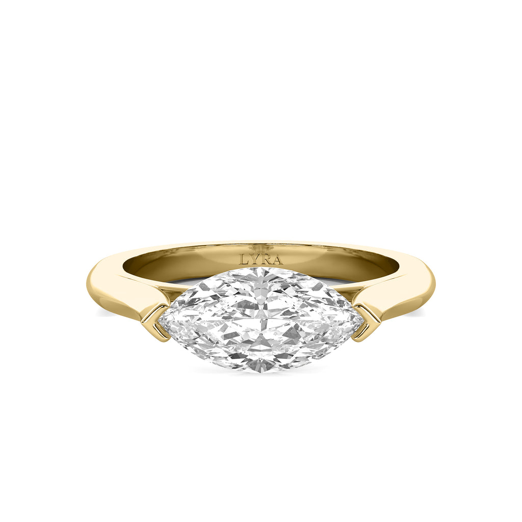 Marquise Solitaire pinky ring in solid 14k gold