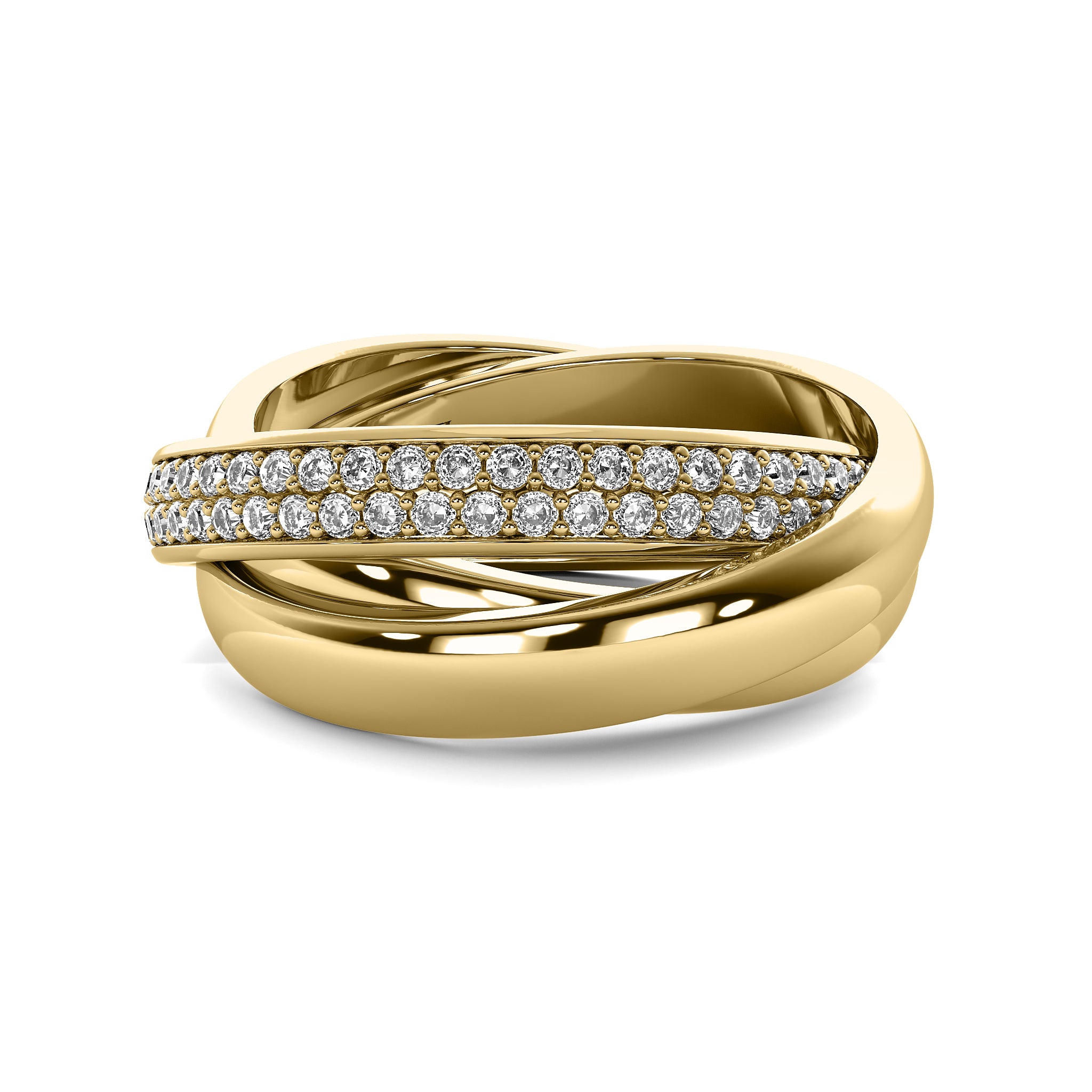 Threefold interlocking lab diamond ring in solid 14k gold.