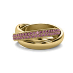 Threefold interlocking natural pink sapphire ring in solid 14k gold